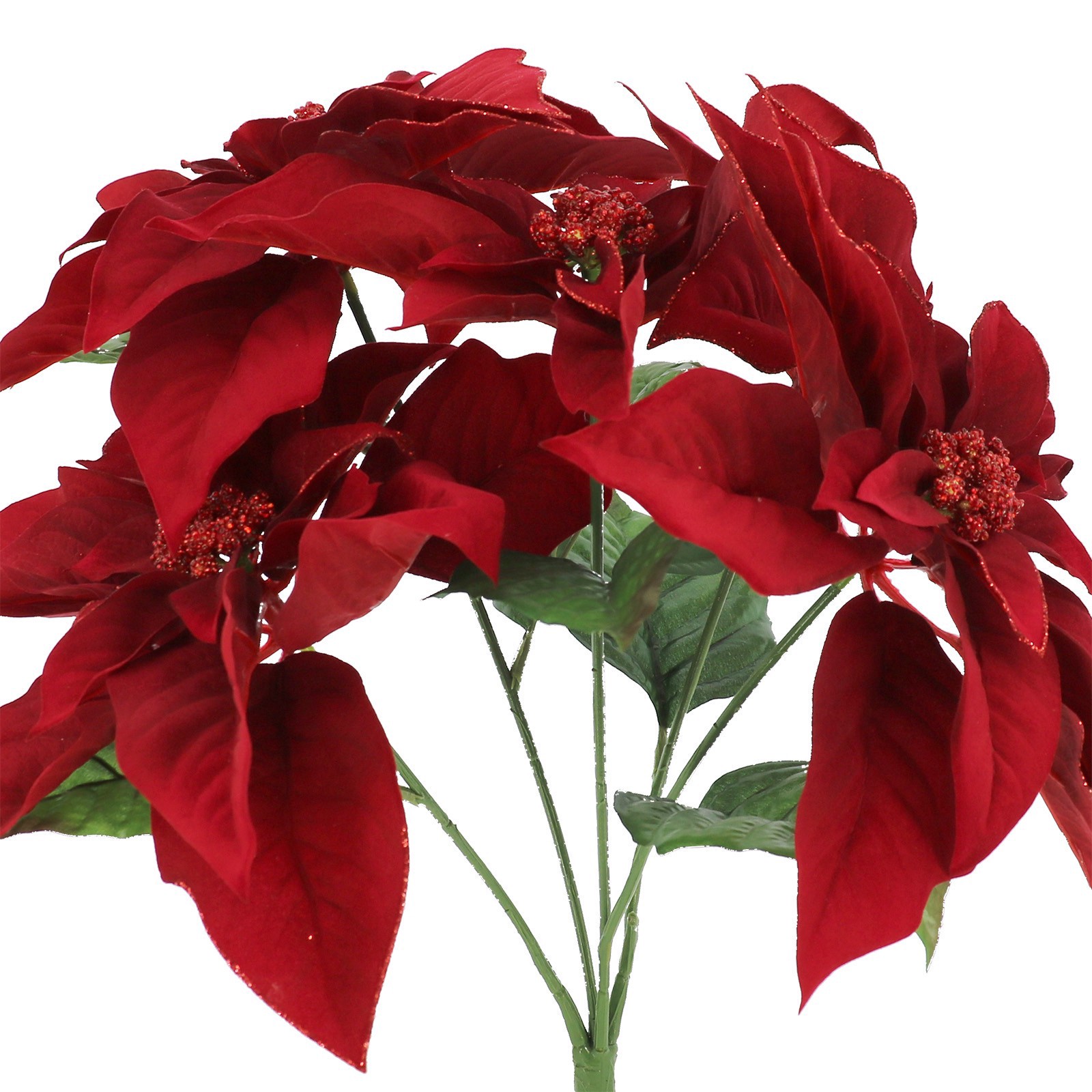 slide 2 of 2, 17" Dark Red Glitter Poinsettia Deluxe Bush By Ashland, 14 in x 14 in x 17 in