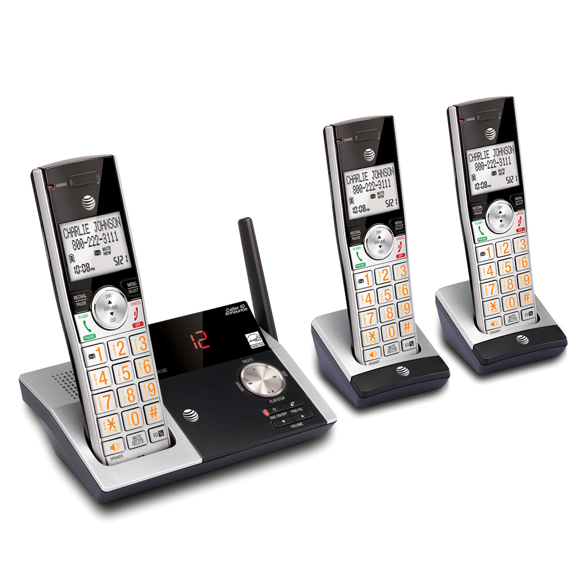 slide 3 of 3, AT&T CL82315 DECT 6.0 Cordless Phone System With Digital Answering Machine, 3 Handsets - Black, 1 ct