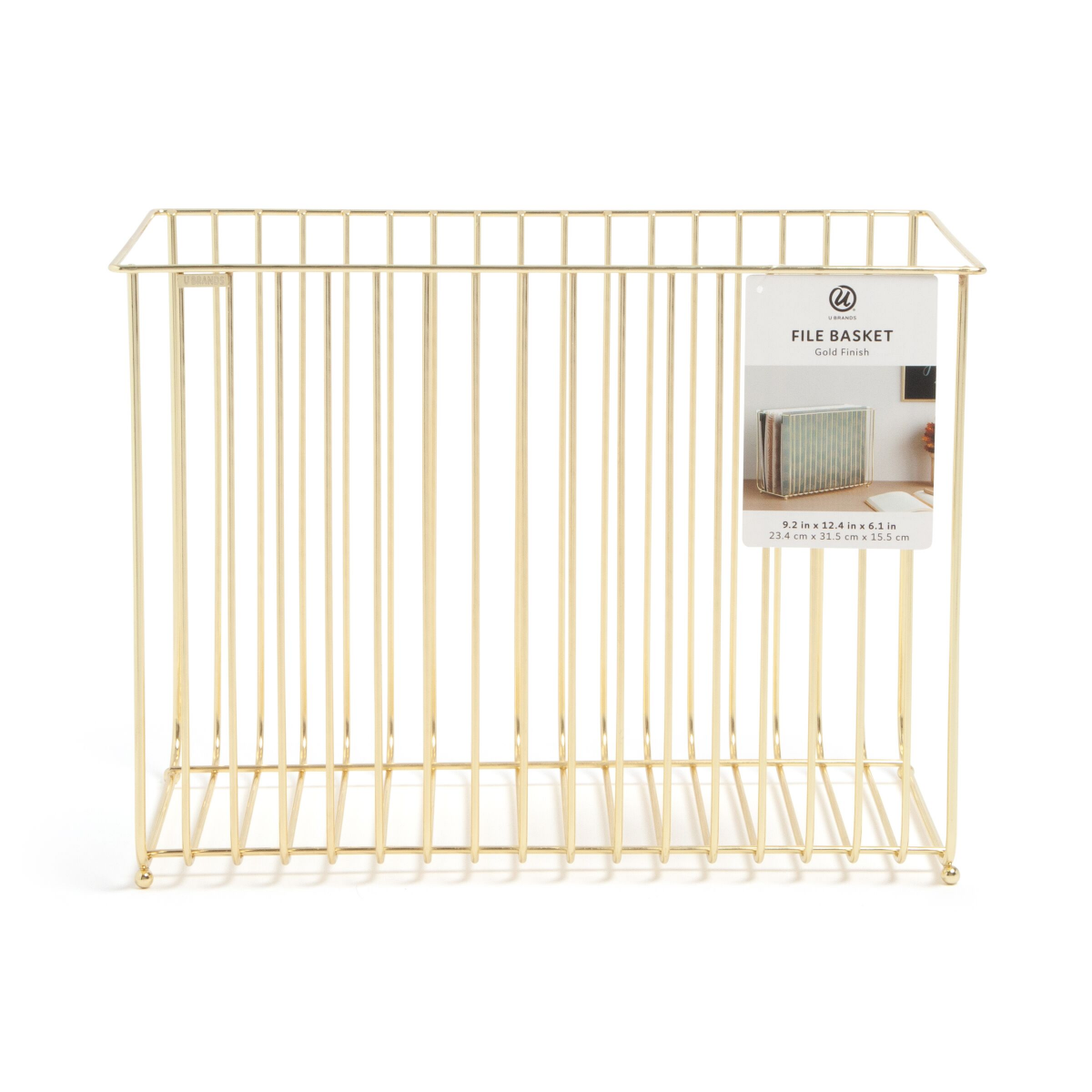 slide 1 of 9, U BRANDS UBrands Bent Wire Gold Hanging File Basket, 1 ct