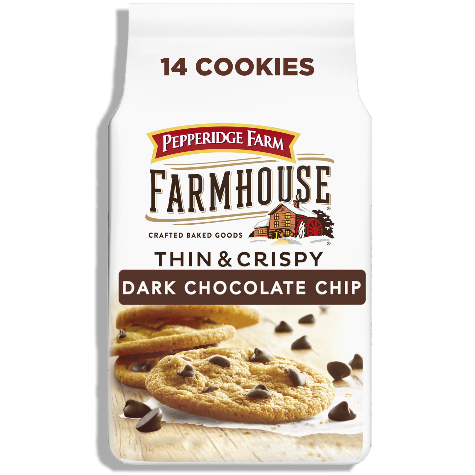 slide 1 of 5, Pepperidge Farm Farmhouse Thin and Crispy Dark Chocolate Chip Cookies, 6.9 OZ Bag (14 Cookies), 6.9 oz