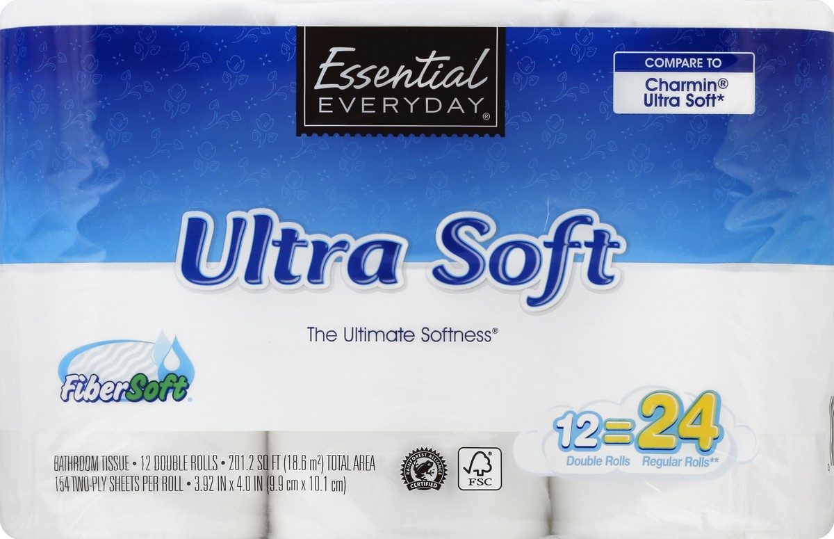 slide 5 of 6, Essential Everyday Bathroom Tissue, Ultra Soft, Double Rolls, Two-Ply, 12 ct