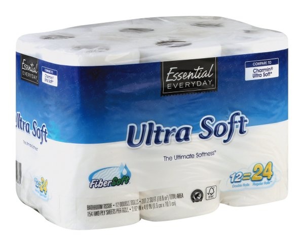 slide 1 of 6, Essential Everyday Bathroom Tissue, Ultra Soft, Double Rolls, Two-Ply, 12 ct