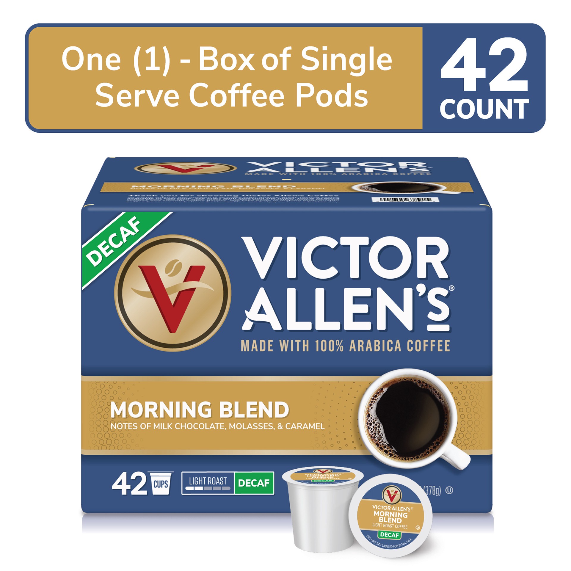 slide 4 of 5, Victor Allen's Coffee Decaf Morning Blend, Light Roast, , Single Serve Coffee Pods for Keurig K-Cup Brewers - 42 ct, 42 ct