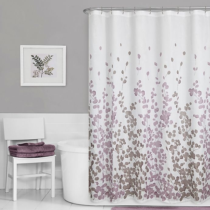 slide 1 of 6, Maytex Leaf Print Fabric Shower Curtain - Purple, 1 ct