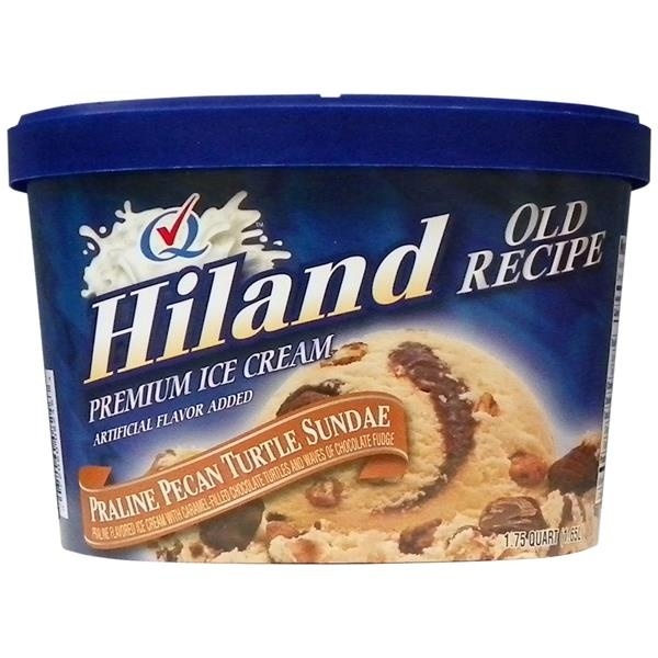 slide 1 of 1, Hiland Dairy Old Recipe Praline Pecan Turtle Sundae Premium Ice Cream, 1.75 qt