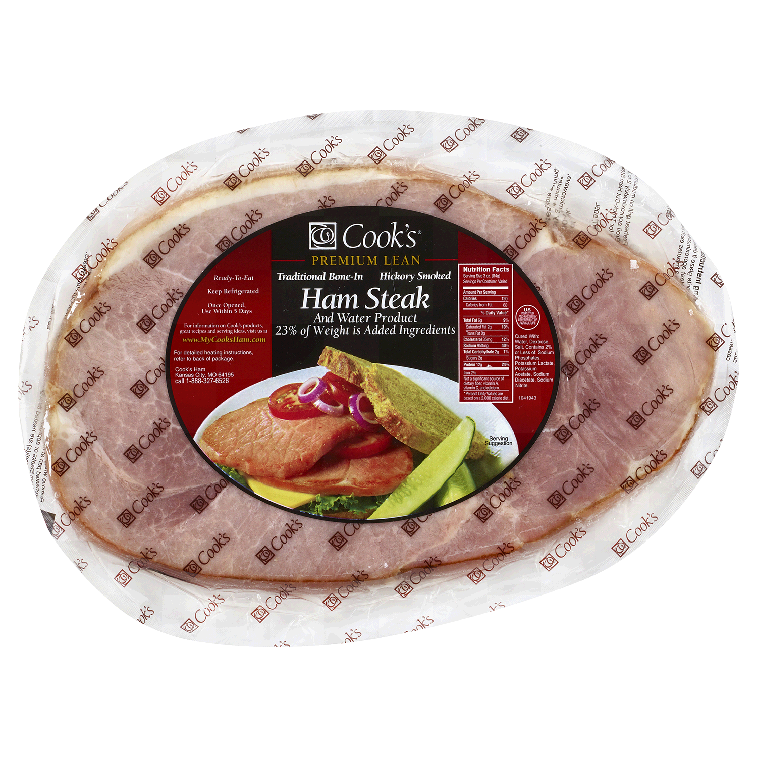 slide 1 of 2, Cooks Ham Steak, Sliced, Bone-In, Fully Cooked, per lb