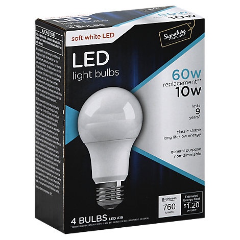 slide 1 of 1, Signature Select/Bright Green Light Bulb Led Soft White 10W A19 760 Lumens, 4 ct