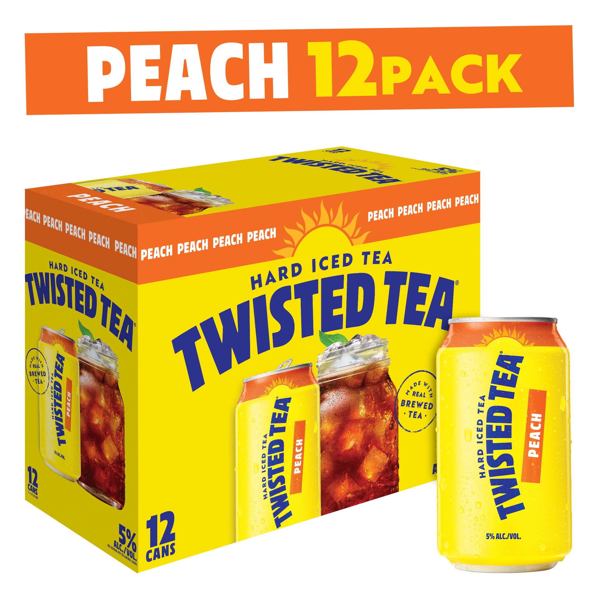 slide 1 of 7, Twisted Tea Peach, Hard Iced Tea (12 fl. oz. Can, 12pk.), 12 ct; 12 oz