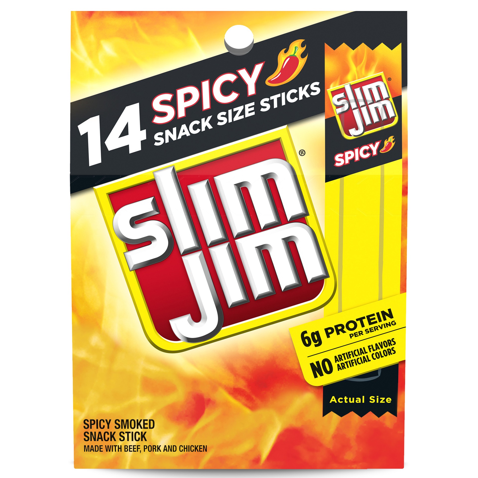slide 1 of 5, Slim Jim Spicy Snack Size Sticks, 3.92 OZ Meat Snacks, 14 Count Box, 14 ct
