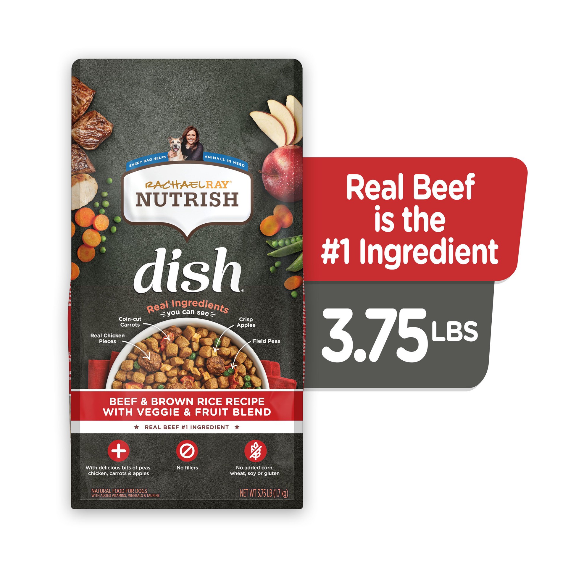 slide 4 of 9, Rachael Ray Nutrish Dish Beef & Brown Rice Recipe With Veggie & Fruit Blend Dry Dog Food, 3.75 lb. Bag, 3.75 lb