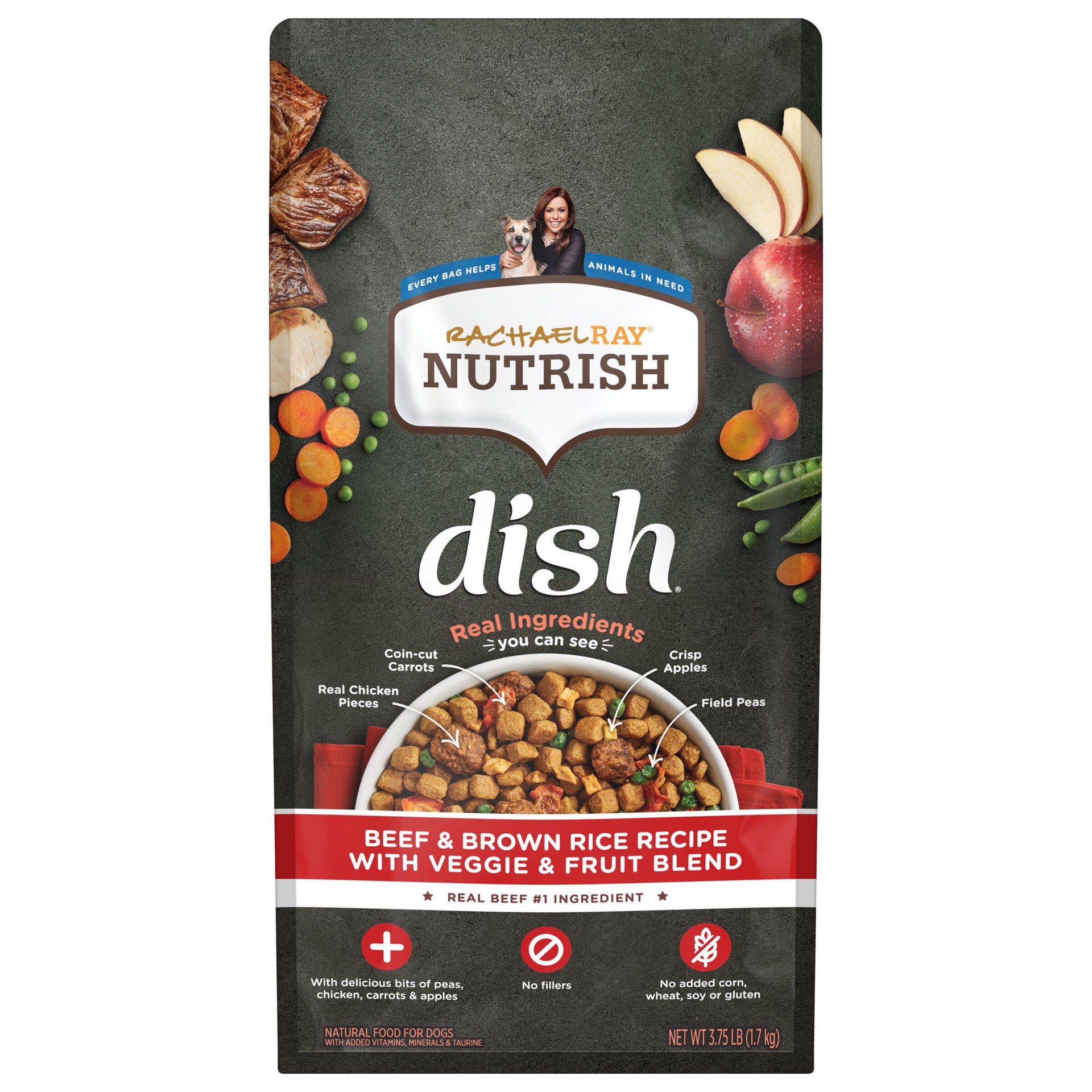 slide 1 of 9, Rachael Ray Nutrish Dish Beef & Brown Rice Recipe With Veggie & Fruit Blend Dry Dog Food, 3.75 lb. Bag, 3.75 lb