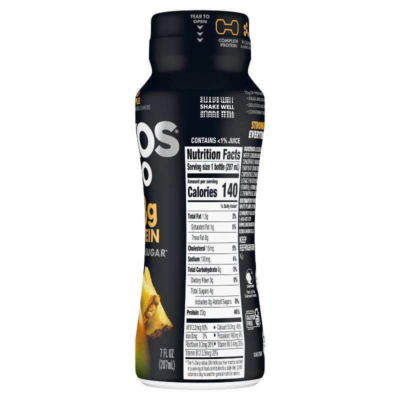 slide 2 of 7, Oikos Pro Mango Pineapple Cultured Dairy Drink, 23 Grams of Protein, 0g Added Sugar, Just Delicious High Protein Snacks, 7 FL OZ Bottle, 7 fl oz