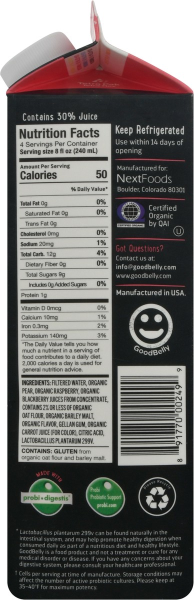 slide 2 of 9, GoodBelly Probiotics Raspeberry Blackberry Juice Drink 32 fl oz, 32 fl oz