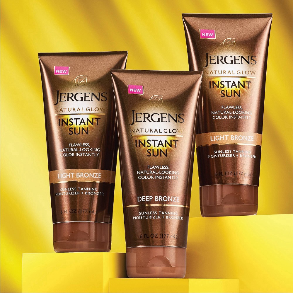 slide 2 of 6, Jergens Natural Glow Instant Sun Deep Bronze Sunless Tanning Moisturizer + Bronzer 6 fl oz, 6 fl oz