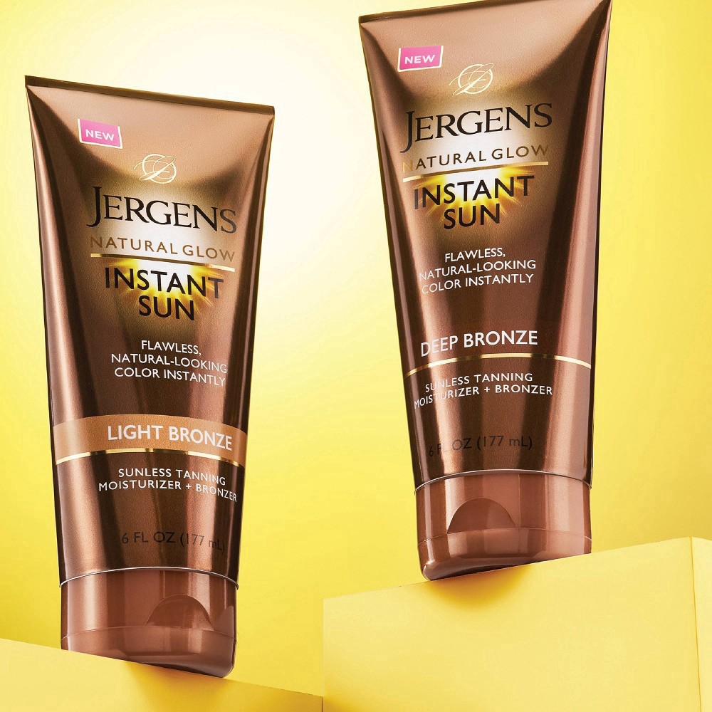 slide 6 of 6, Jergens Natural Glow Instant Sun Deep Bronze Sunless Tanning Moisturizer + Bronzer 6 fl oz, 6 fl oz