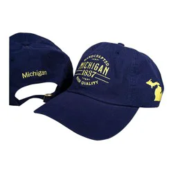 Michigan 1837 Hat, Navy Blue With Yellow Text