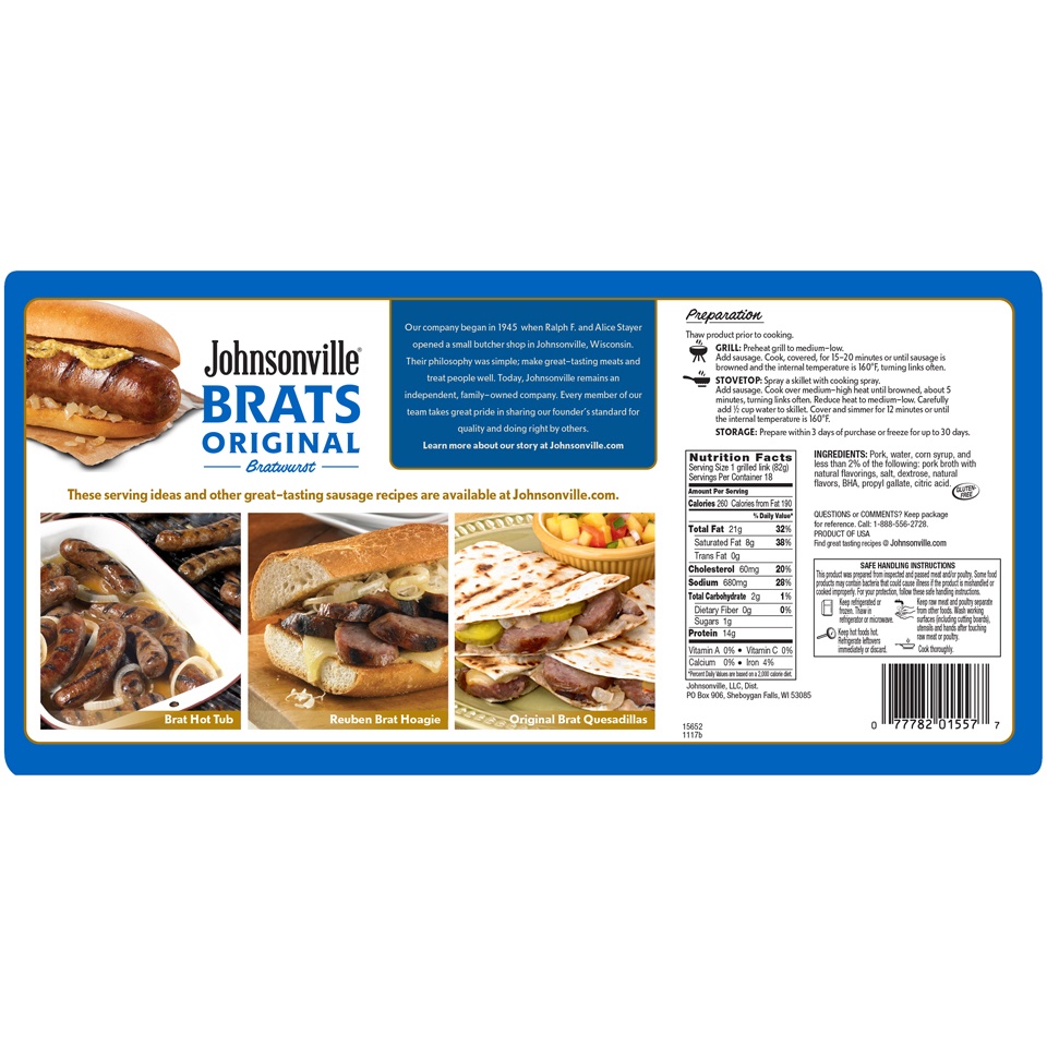 slide 3 of 4, Johnsonville Original Bratwurst, 68.47 oz