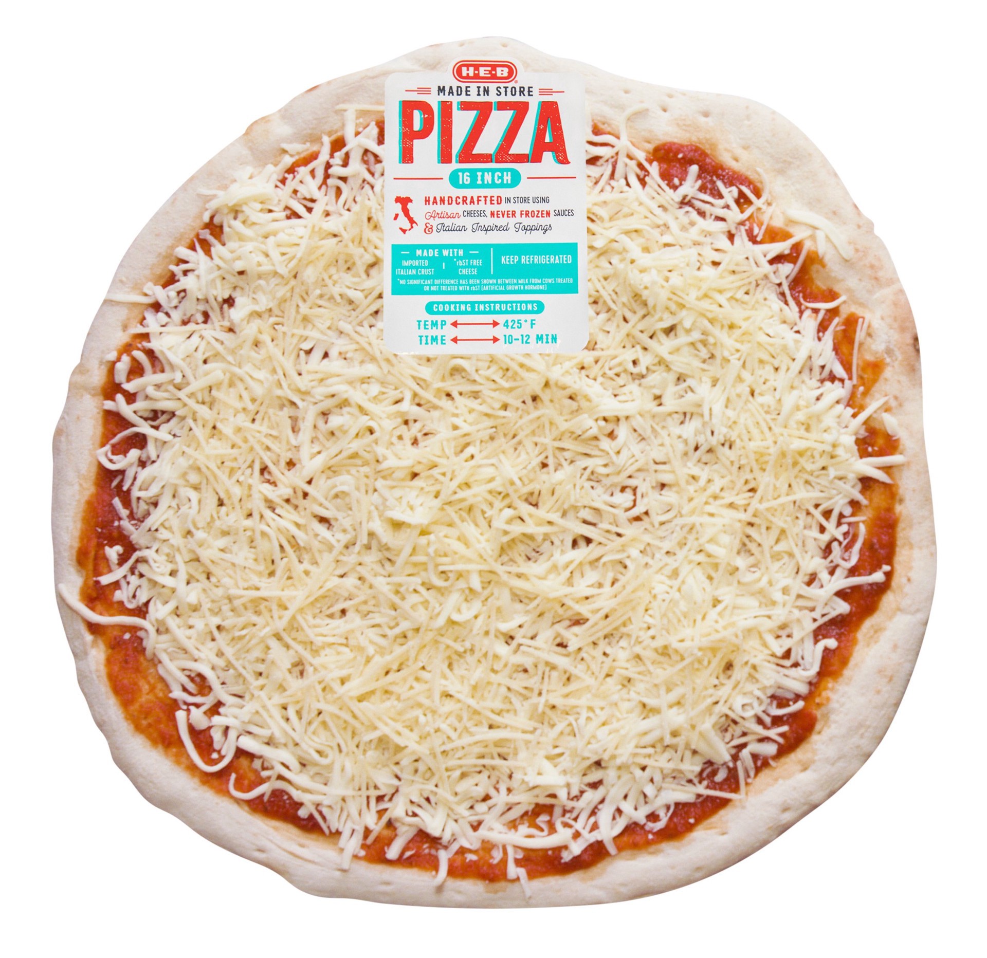 slide 1 of 1, H-E-B Cheese Pizza, 16 in