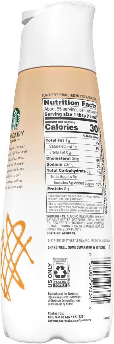 slide 2 of 7, Starbucks Caramel Flavored Almondmilk & Oatmilk Non-Dairy Liquid Coffee Creamer 28 fl oz., 28 fl oz