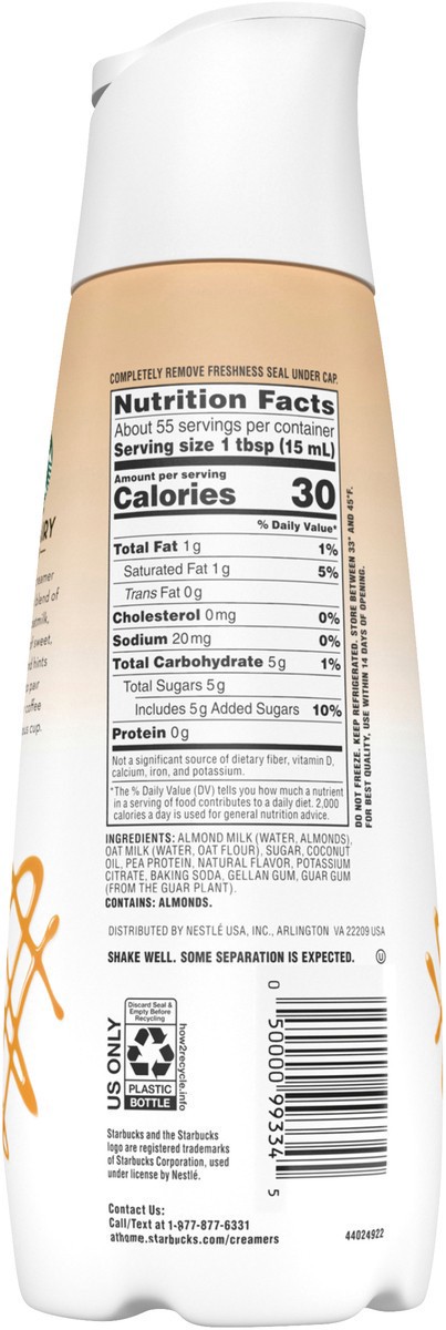 slide 4 of 7, Starbucks Caramel Flavored Almondmilk & Oatmilk Non-Dairy Liquid Coffee Creamer 28 fl oz., 28 fl oz