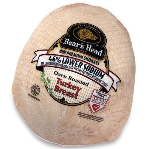 slide 1 of 1, Boar's Head Sliced Premium Skinless 46% Lower Sodium Oven Roasted Turkey Breast, per lb