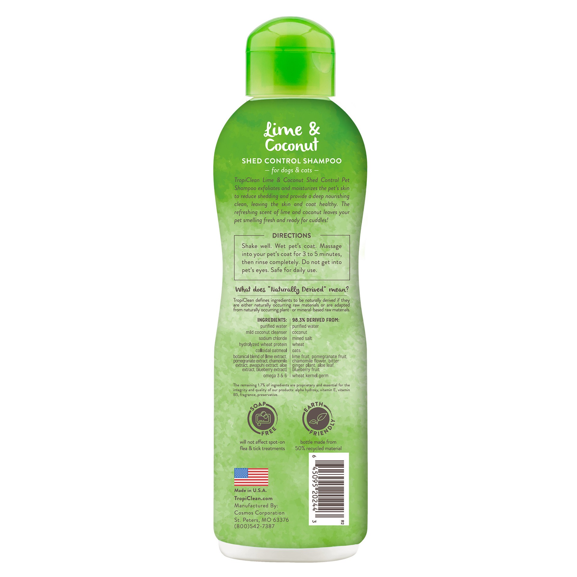 slide 7 of 10, TropiClean Lime & Coconut Shed Control Shampoo for Pets, 20oz, 1 ct