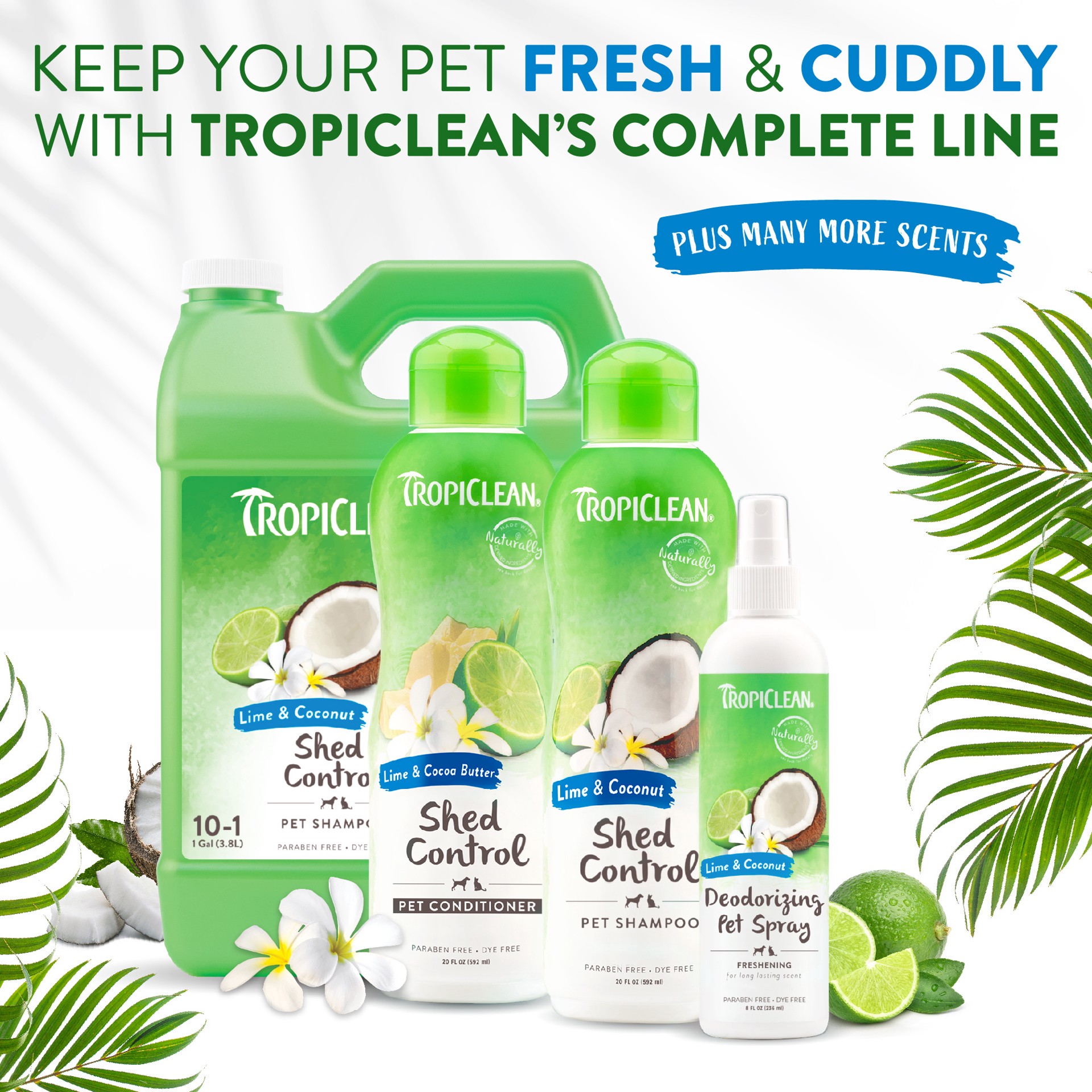 slide 5 of 10, TropiClean Lime & Coconut Shed Control Shampoo for Pets, 20oz, 1 ct