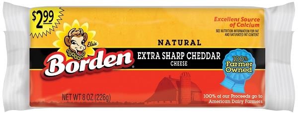 slide 1 of 1, Borden Gluten Free Chunk Extra Sharp Cheddar, 8 oz