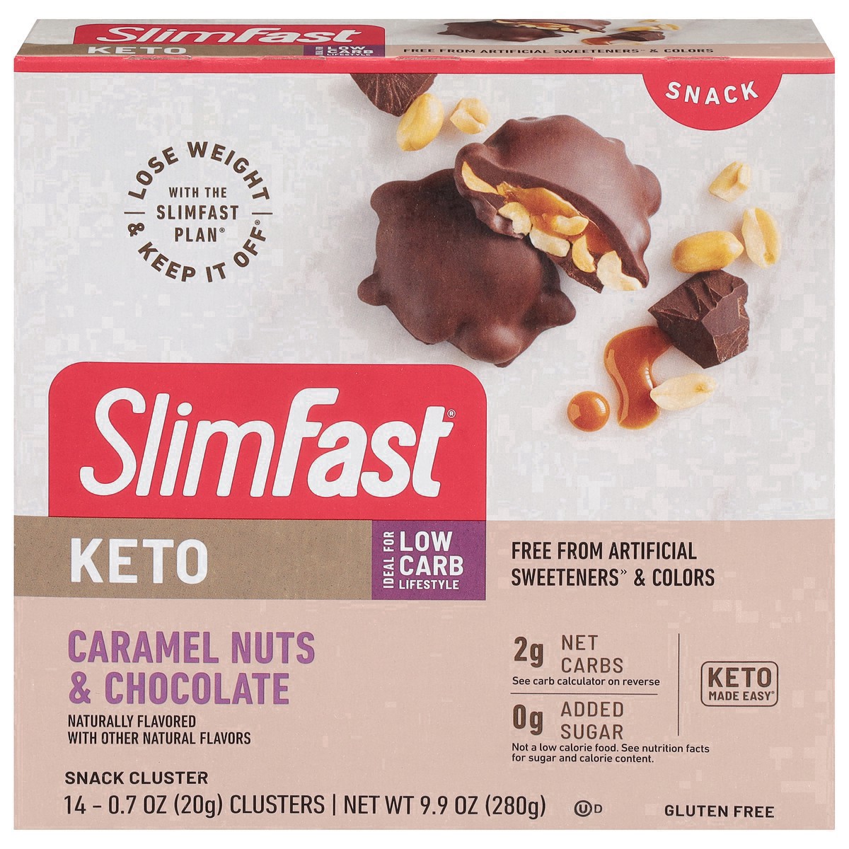 slide 16 of 32, SlimFast Slimfast Keto Fat Bomb Choclate Caramel Nut Clusters - 14-., 14 x 0.7 oz