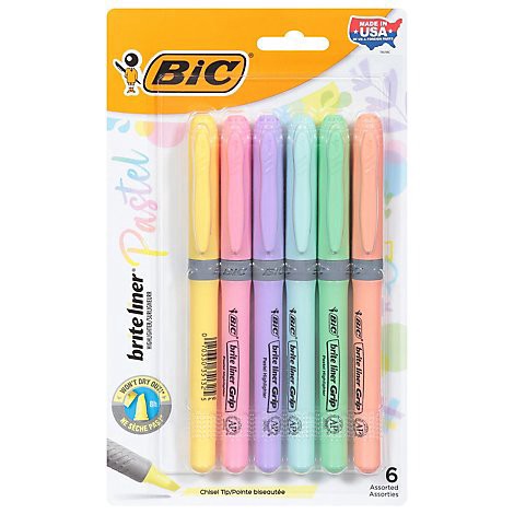 slide 1 of 1, BIC Brite Liner Pastel Ink Highlighter - 6 Count, 6 ct