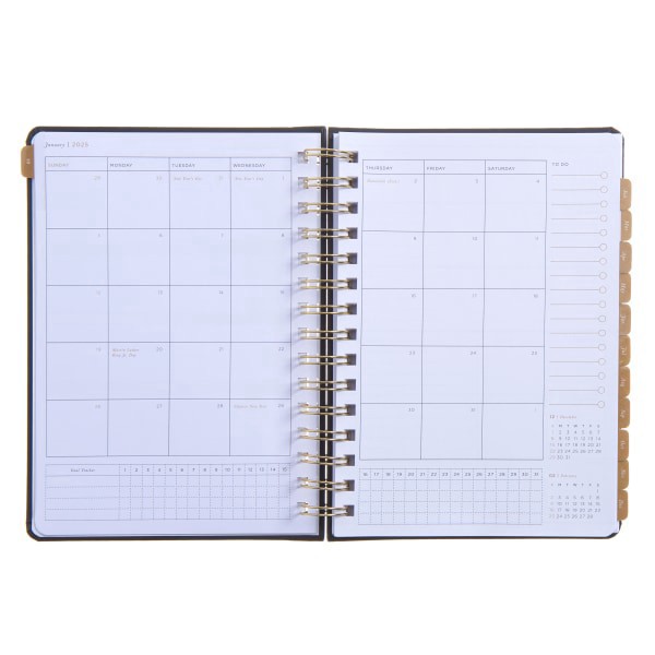 slide 5 of 5, 2025 Russell & Hazel Weekly/Monthly Spiral Vegan Leather Planner, 5-7/8"" X 8-1/4"", Black, January 2025 To December 2025, 1 ct