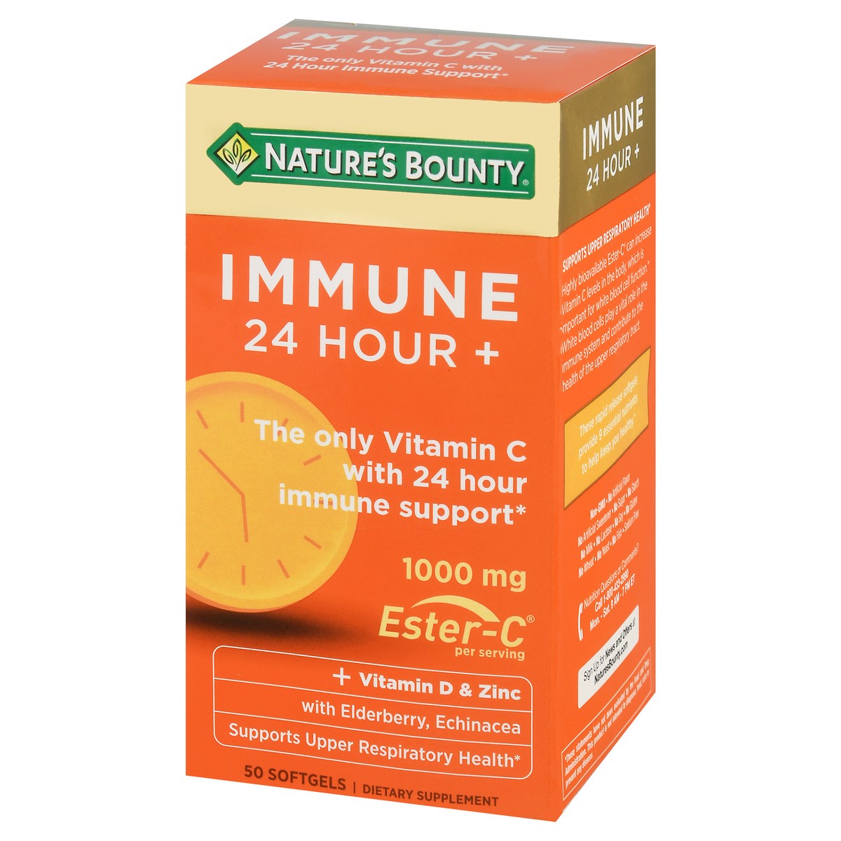 slide 5 of 13, Nature's Bounty Immune 24 Vitamin C, D & Zinc for Immune Support, 1000 mg Softgels, 50 Count, 50 ct