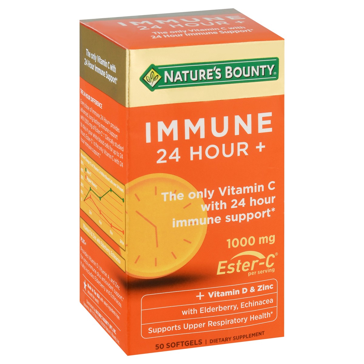 slide 6 of 13, Nature's Bounty Immune 24 Vitamin C, D & Zinc for Immune Support, 1000 mg Softgels, 50 Count, 50 ct