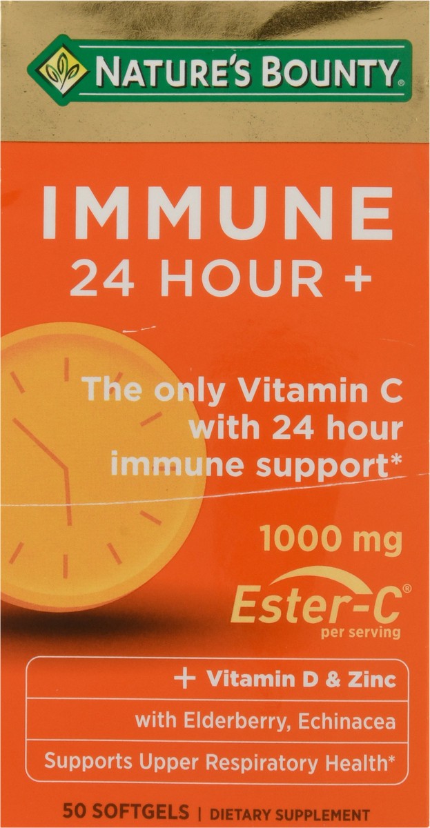 slide 2 of 13, Nature's Bounty Immune 24 Vitamin C, D & Zinc for Immune Support, 1000 mg Softgels, 50 Count, 50 ct