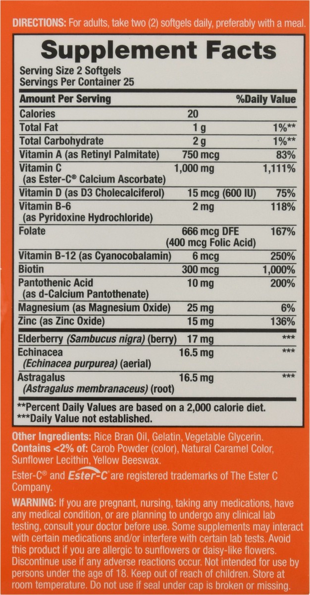 slide 13 of 13, Nature's Bounty Immune 24 Vitamin C, D & Zinc for Immune Support, 1000 mg Softgels, 50 Count, 50 ct