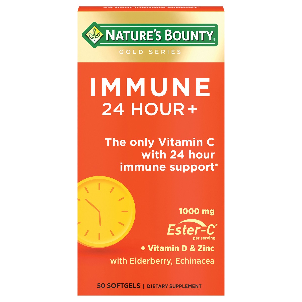 slide 1 of 13, Nature's Bounty Immune 24 Vitamin C, D & Zinc for Immune Support, 1000 mg Softgels, 50 Count, 50 ct