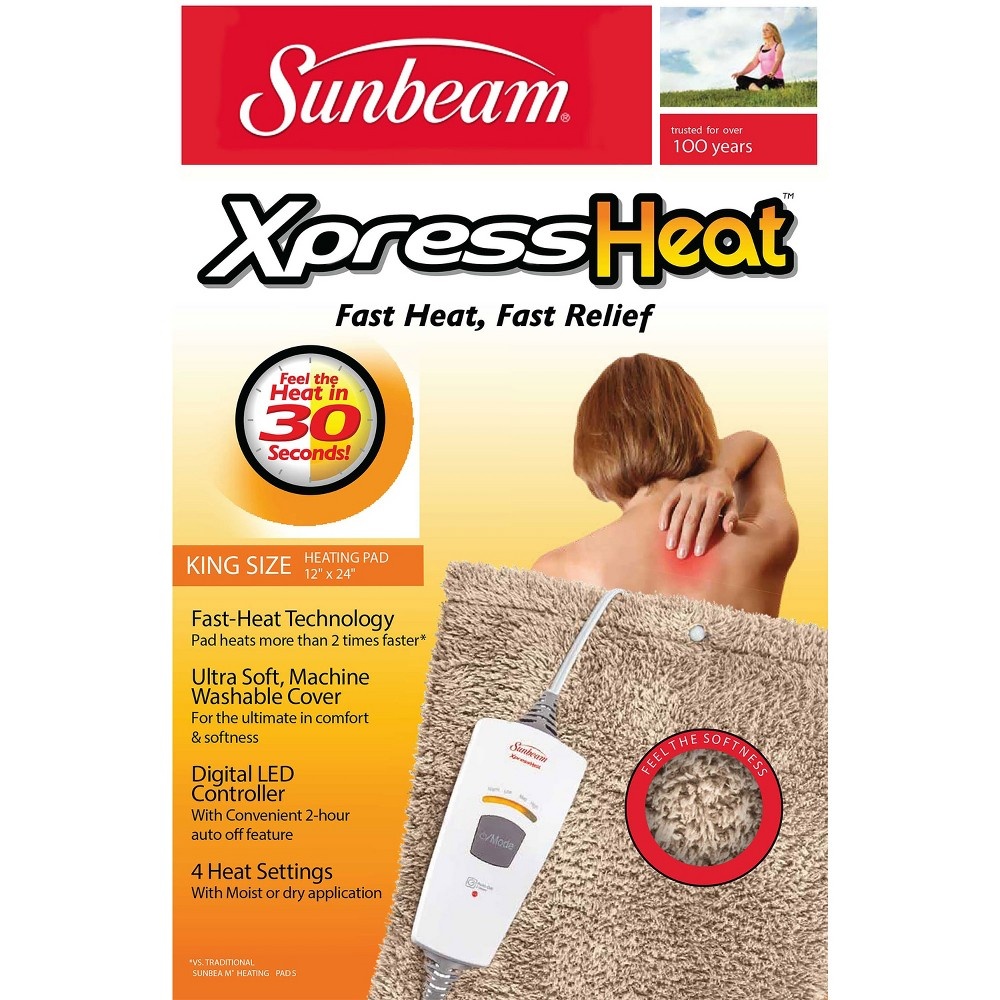 slide 2 of 2, Sunbeam Xpress Heat Heating Pad - Tan, 1 ct