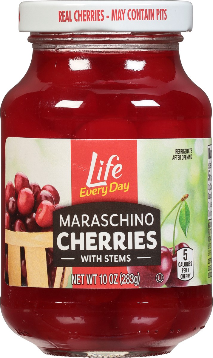 slide 9 of 14, Life Every Day Maraschino Cherries with Stems 10 oz, 10 oz