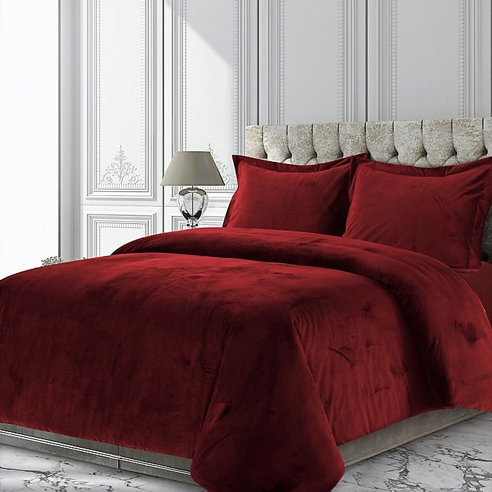 slide 1 of 1, Tribeca Living Venice Velvet Queen Duvet Cover Set - Burgundy, 3 ct