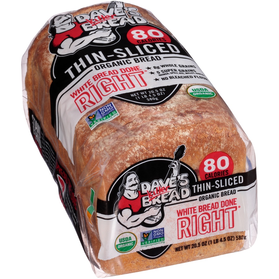 slide 7 of 8, Dave's Killer Bread Bread, Organic, White Bread Done Right, Thin-Sliced, 20.5 oz