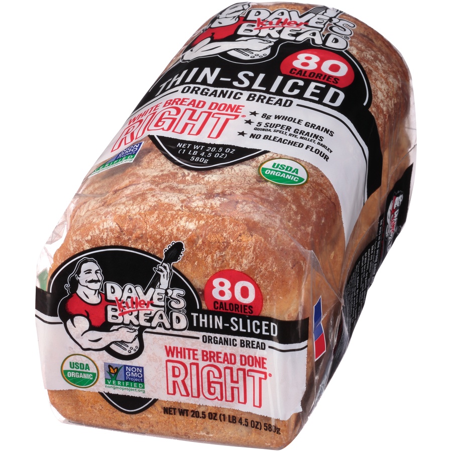 slide 4 of 8, Dave's Killer Bread Bread, Organic, White Bread Done Right, Thin-Sliced, 20.5 oz