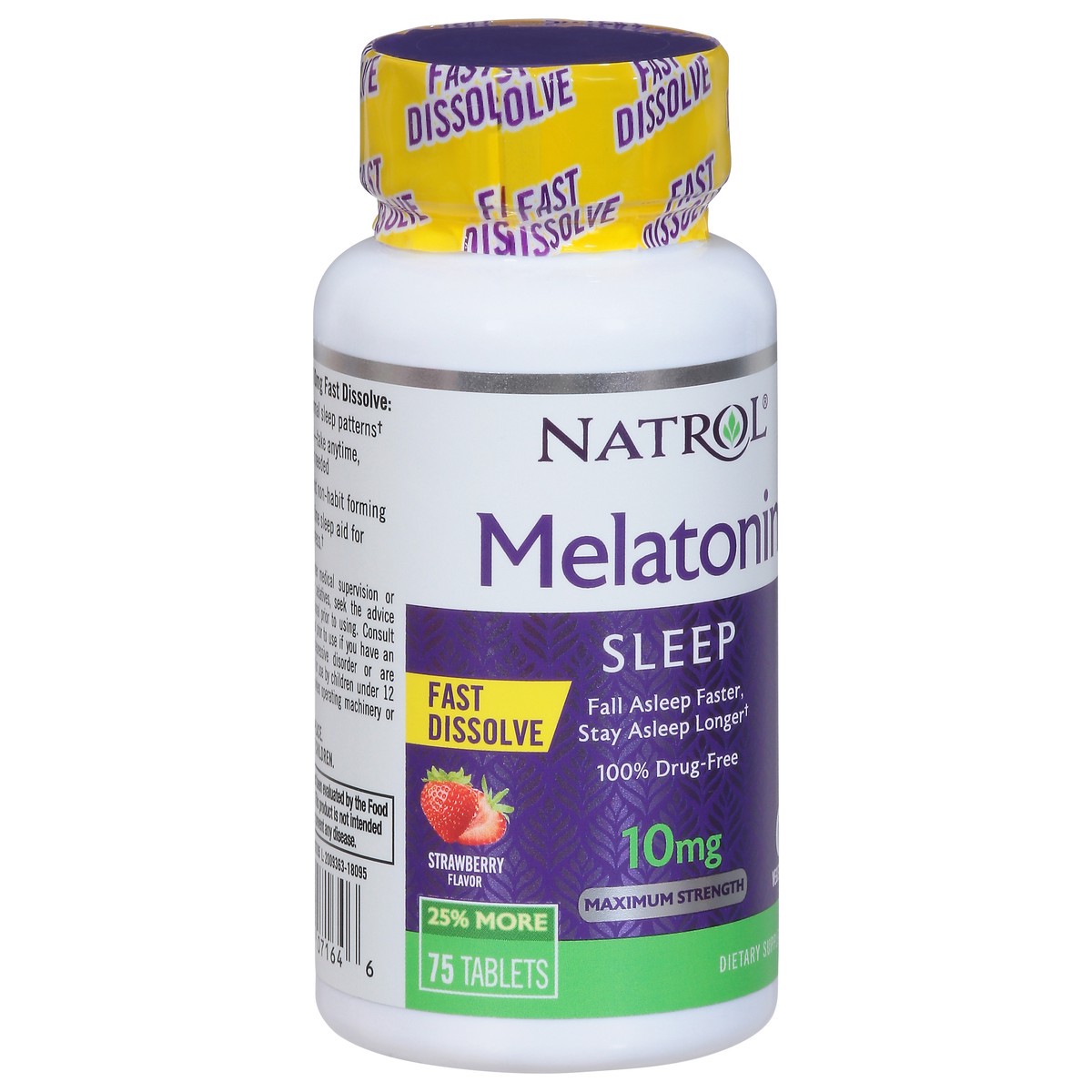 slide 7 of 9, Natrol Melatonin 10mg, Strawberry-Flavored Sleep Support Dietary Supplement for Adults, 75 Fast-Dissolve Tablets, 75 Day Supply, 75 ct