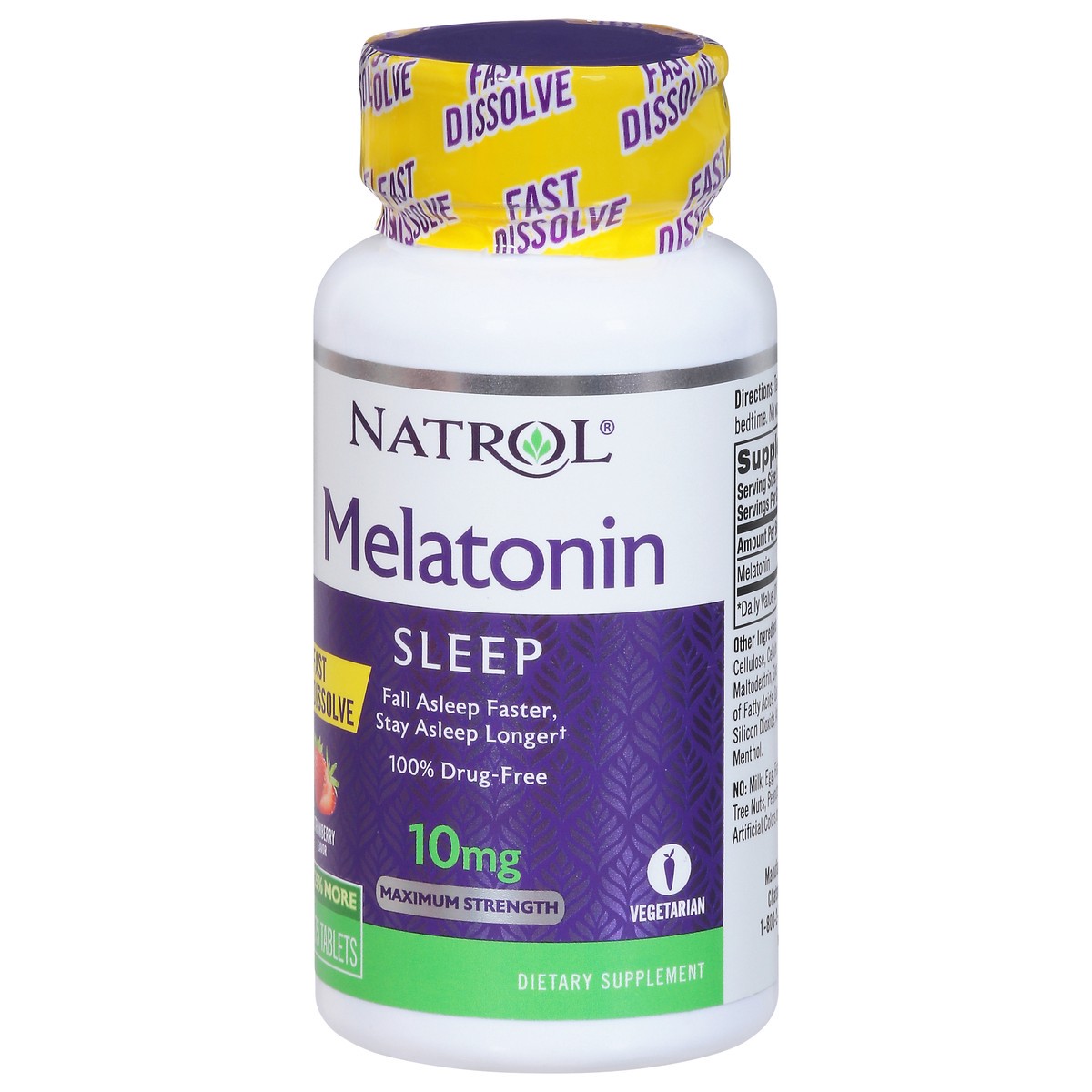 slide 8 of 9, Natrol Melatonin 10mg, Strawberry-Flavored Sleep Support Dietary Supplement for Adults, 75 Fast-Dissolve Tablets, 75 Day Supply, 75 ct