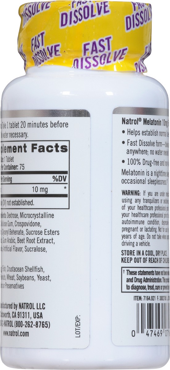 slide 4 of 9, Natrol Melatonin 10mg, Strawberry-Flavored Sleep Support Dietary Supplement for Adults, 75 Fast-Dissolve Tablets, 75 Day Supply, 75 ct