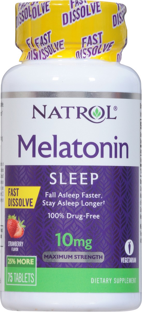 slide 5 of 9, Natrol Melatonin 10mg, Strawberry-Flavored Sleep Support Dietary Supplement for Adults, 75 Fast-Dissolve Tablets, 75 Day Supply, 75 ct