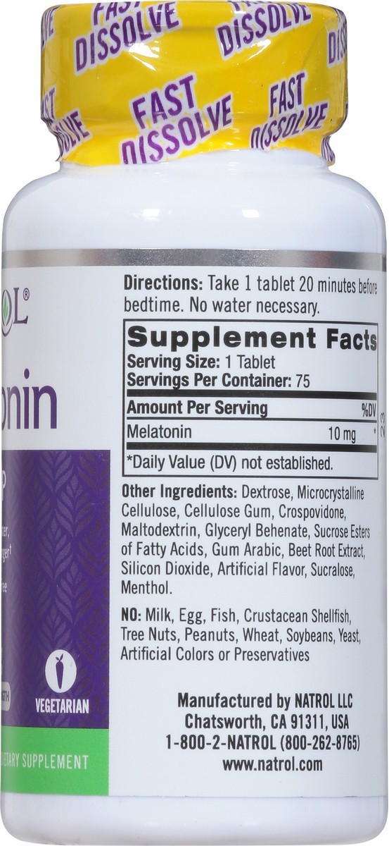 slide 6 of 9, Natrol Melatonin 10mg, Strawberry-Flavored Sleep Support Dietary Supplement for Adults, 75 Fast-Dissolve Tablets, 75 Day Supply, 75 ct
