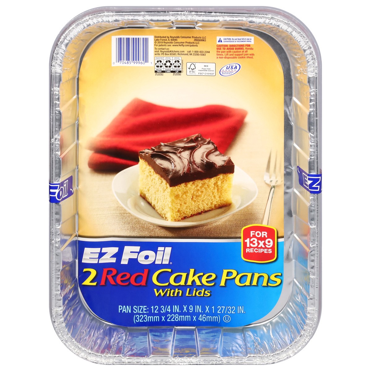 slide 1 of 12, EZ Foil 12.75 Inch x 9 Inch Red Cake Pans with Lids 2 ea, 2 ct