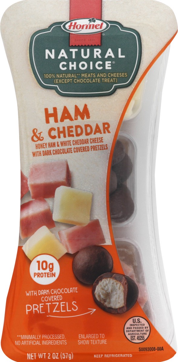 slide 1 of 9, Hormel With Dark Chocolate Covered Pretzels Ham & Cheddar 2 oz, 2 oz