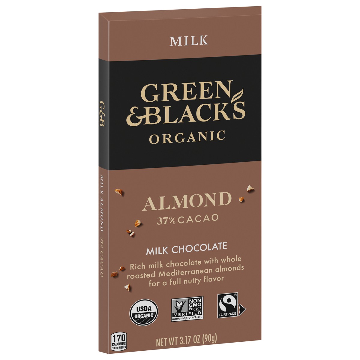 slide 2 of 9, Green Blacks Green & Black's Organic Milk Chocolate Bar with Almonds, 37% Cacao, 3.17 oz, 3.17 oz