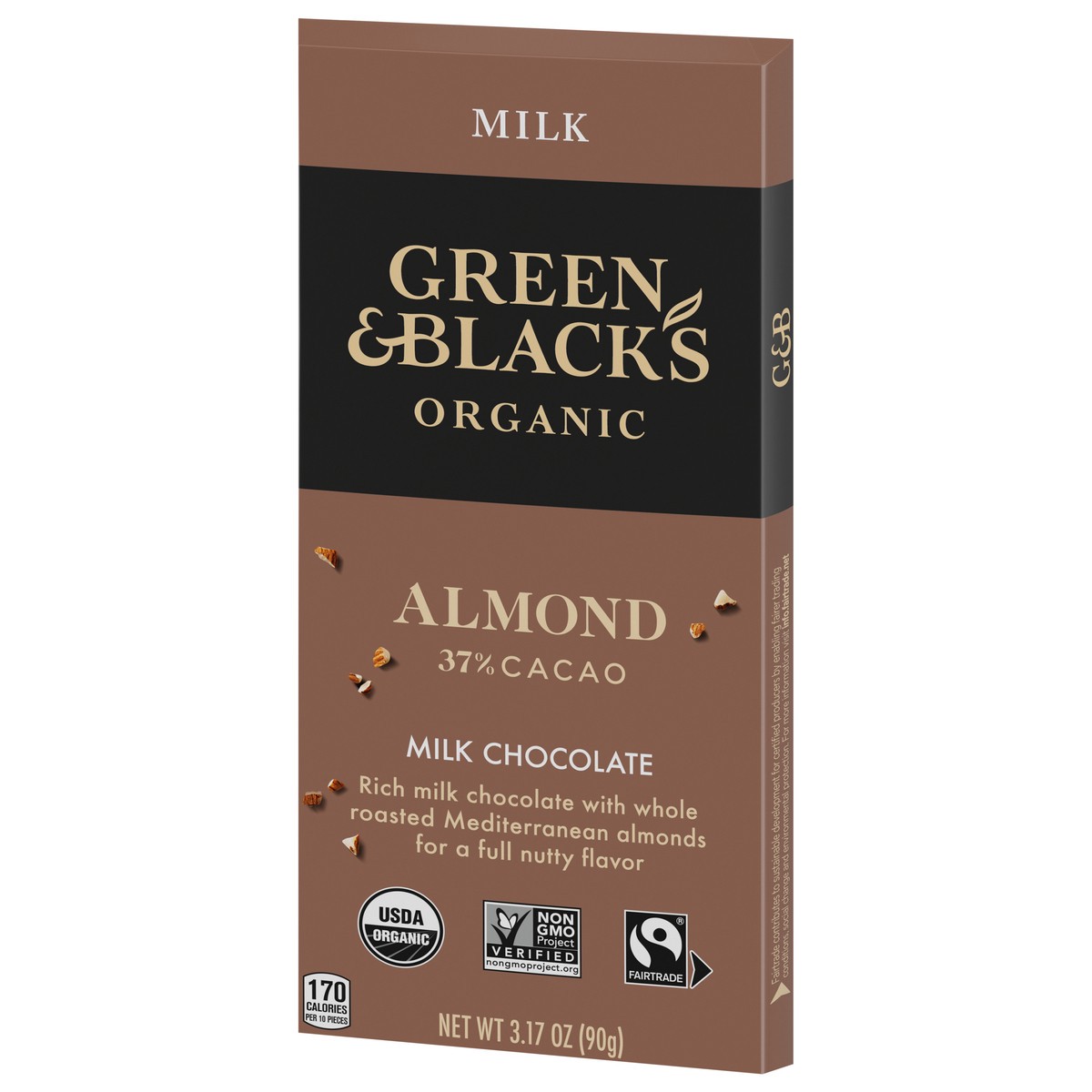 slide 3 of 9, Green Blacks Green & Black's Organic Milk Chocolate Bar with Almonds, 37% Cacao, 3.17 oz, 3.17 oz